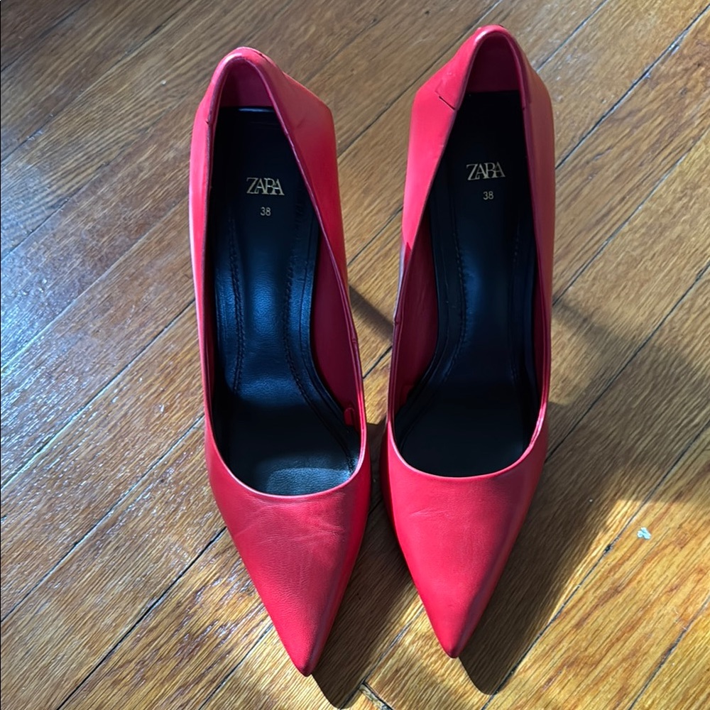 Zara Red Pointed Toe Heels